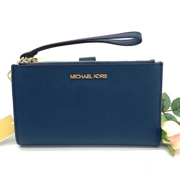 Michael Kors Large Double Zip Wallet Wristlet Navy Blue (NWT) - Picture 2 of 7